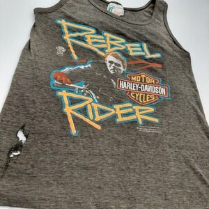 Vtg Thrashed Harley Davidson Mens L Tank Top James Dean Holes Fade Bikercore 80s